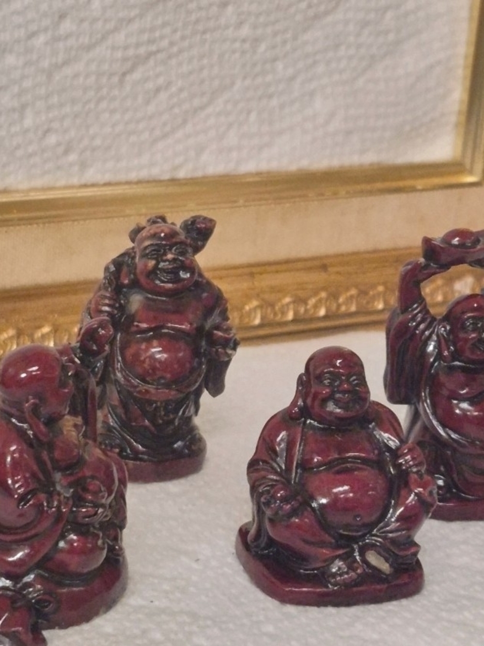 Heavy Red Resin 2" Buddha Statues - Set of 4